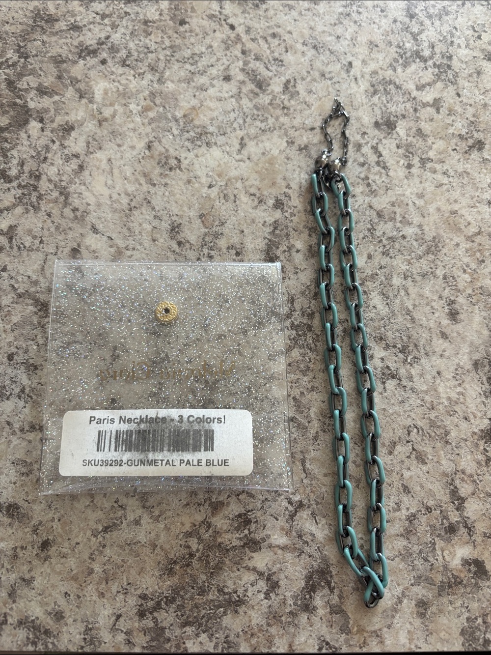 Paris Chain Necklace in Pale Blue and Gunmetal